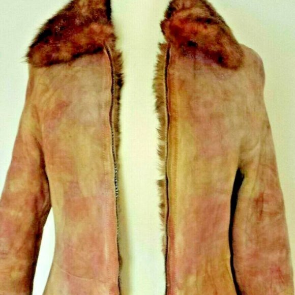 Italian suede shearling sheepskin winter coat tan black beige brown Medium Large